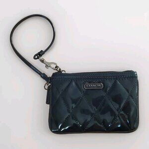 Coach Blue Poppy Patent Leather Coin Wristlet Clutch Metallic Blue